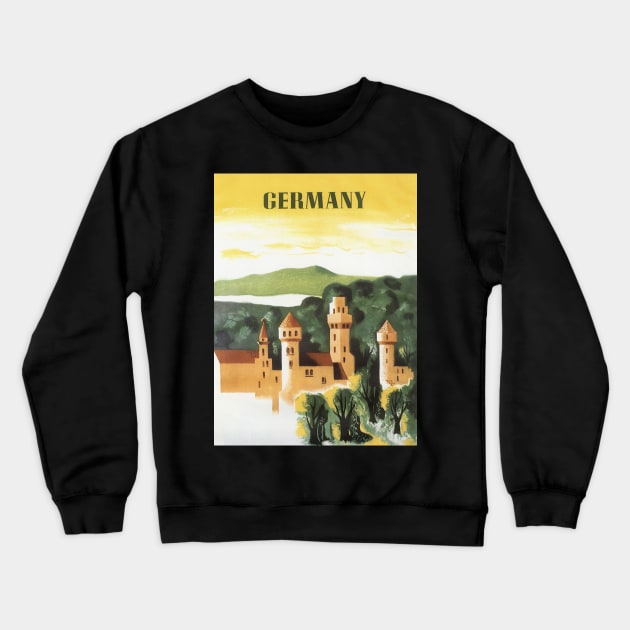 Vintage Travel Poster, German Castle Crewneck Sweatshirt by MasterpieceCafe